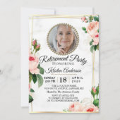 バラ色の素敵な定年退職パーティーのご案内 招待状 (正面)