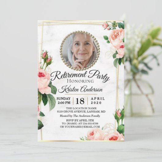バラ色の素敵な定年退職パーティーのご案内 招待状 (スタンド正面)
