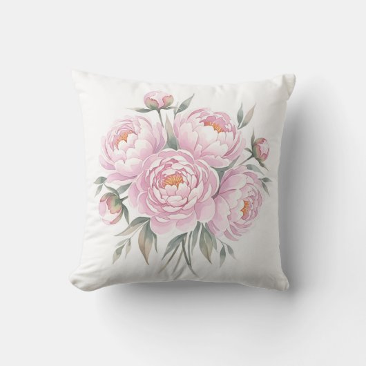 バラ色の芍薬の花束　水彩フラル クッション (正面)