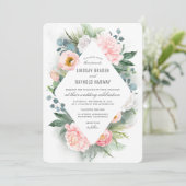 バラ色の芍薬フレームの花の水彩ウェディング 招待状 (スタンド正面)