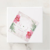 バラ色の花と緑の水彩画ウェディング フェイバータグ (インサイチュ)