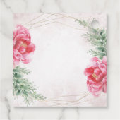 バラ色の花と緑の水彩画ウェディング フェイバータグ (裏面)