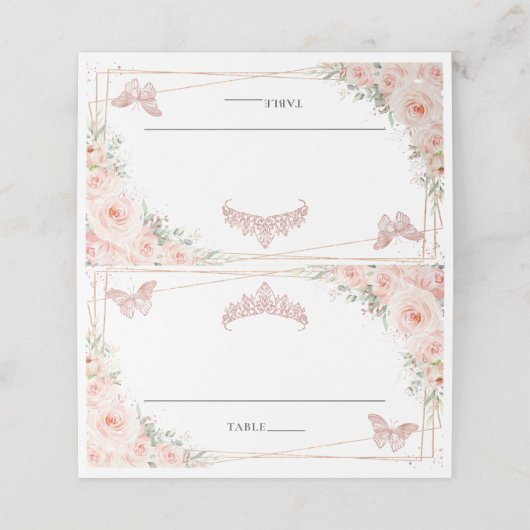 バラ色の花と蝶のクイーンセアニエラ 16歳の誕生日 プレイスカード (外部開封)