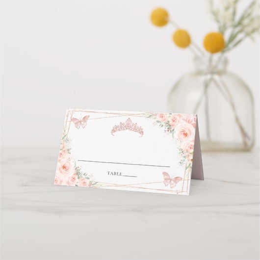 バラ色の花と蝶のクイーンセアニエラ 16歳の誕生日 プレイスカード (裏面)