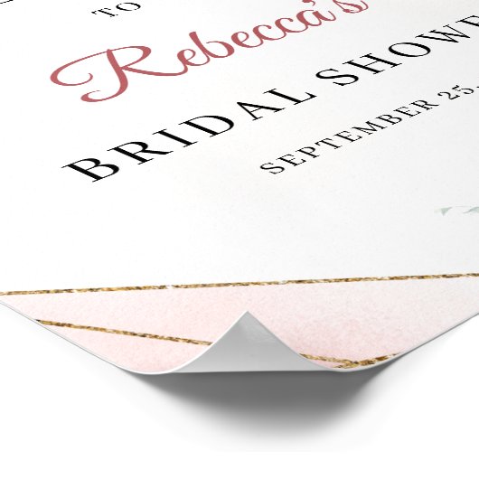 バラ色の花のインテリア ユーカリ ゴールドフレーム ウェルカムサイン ポスター (角)