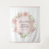 バラ色の花のウェディングシャワー写真用背景 タペストリー (正面)