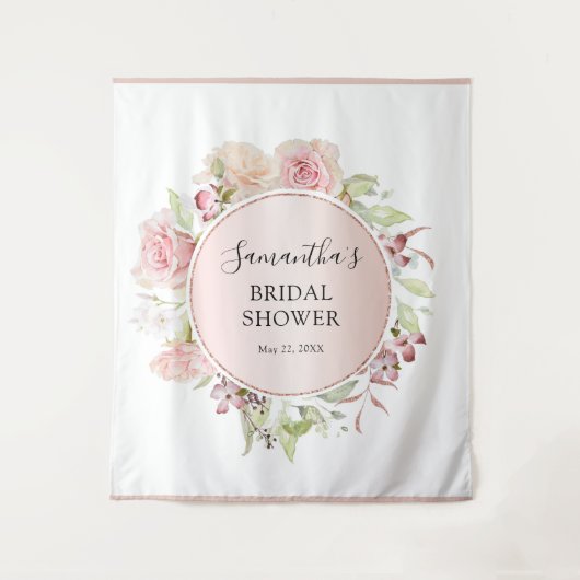 バラ色の花のウェディングシャワー写真用背景 タペストリー