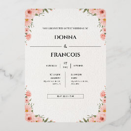 バラ色の花のウェディング招待状テンプレート 箔招待状