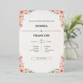 バラ色の花のウェディング招待状テンプレート 箔招待状 (立ち正面)