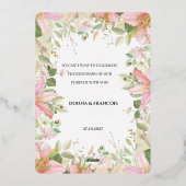 バラ色の花のウェディング招待状テンプレート 箔招待状 (裏面)