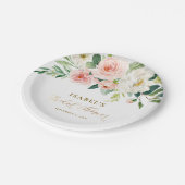 バラ色の花のゴールドのカスタマイズされた花嫁のシャワー ペーパープレート (アングル)