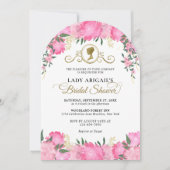 バラ色の花のヴィクトリアン風ウェディングシャワーアーチ 招待状 (正面)