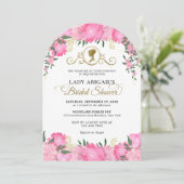 バラ色の花のヴィクトリアン風ウェディングシャワーアーチ 招待状 (スタンド正面)