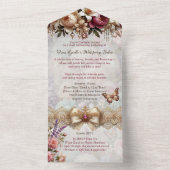 バラ色の花のヴィクトリアン サロン オープンハウス ご招待 オールインワン招待状 (内側)