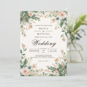 バラ色の花の植物アーチのウェディング 招待状 (スタンド正面)