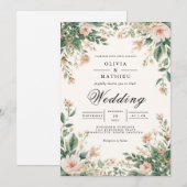 バラ色の花の植物アーチのウェディング 招待状 (正面/裏面)