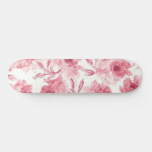 バラ色の花の水彩画風の軽やかな花柄 スケートボード (横)
