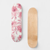 バラ色の花の水彩画風の軽やかな花柄 スケートボード (正面)