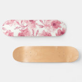 バラ色の花の水彩画風の軽やかな花柄 スケートボード (横)