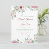 バラ色の花の水彩画 ブライダルシャワー 招待状 (スタンド正面)