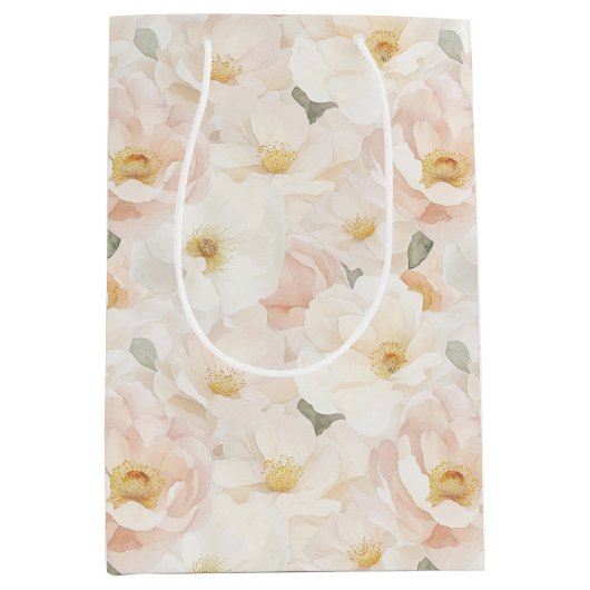 バラ色の花の花嫁のシャワー ミディアムペーパーバッグ (正面)