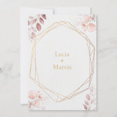 バラ色の花の葉 ゴールド スペイン語 私たちの結婚式 招待状 (裏面)
