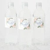 バラ色の花の青い銀の幾何学模様の花嫁のシャワー ペットボトルラベル (ボトル)