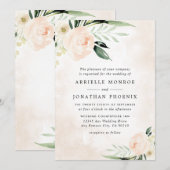 バラ色の花をあしらったエレガントなシャンパン　ガーデンウェディング 招待状 (正面/裏面)