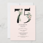 バラ色の花をあしらったエレガントな75歳の誕生日パーティー 招待状 (正面)