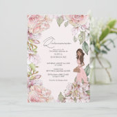 バラ色の花柄のキンセアニエラ 15歳の誕生日 招待状 (スタンド正面)