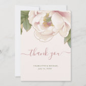 バラ色の花柄の写真 結婚式 お礼状カード サンキューカード (正面)