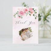 バラ色の花柄の写真 結婚式 お礼状カード サンキューカード (スタンド正面)
