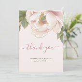 バラ色の花柄の写真 結婚式 お礼状 サンキューカード (スタンド正面)