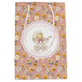 バラ色の花柄ビンテージ ベビーカー ベビーシャワー ギフトバッグ (正面)