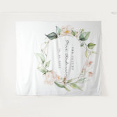 バラ色の花模様と金色の幾何学模様のウェディングシャワーパーティー タペストリー (正面(横))