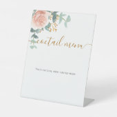 バラ色の花模様のユーカリ コクテール バー メニュー 台座サイン (正面)