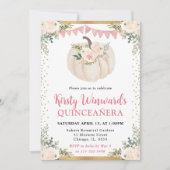 バラ色の花飾り付きパンプキン 秋のキンバレラ 招待状 (正面)