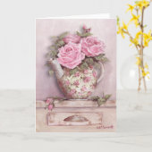 バラ色の茶ポット カード (黄色い花)