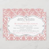 バラ色の茶色のダマスク柄の結婚前お披露目パーティー招待状 招待状 (正面/裏面)