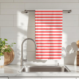 バラ色の赤と白のシンプルな水平ストライプ キッチンタオル