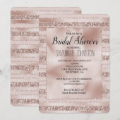 バラ色の輝きグロッシー ストライプ ブライダルシャワー 招待状 (正面/裏面)