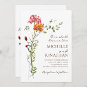 バラ色の野生の花の花束　キリスト教式のウェディング 招待状 (正面/裏面)
