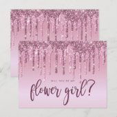 バラ色の金箔が煌めくように零れ落ちる・・・ 私のフラワーガールになってくれる？ インビテーションポストカード (正面/裏面)