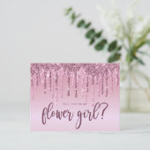 バラ色の金箔が煌めくように零れ落ちる・・・ 私のフラワーガールになってくれる？ インビテーションポストカード (スタンド正面)