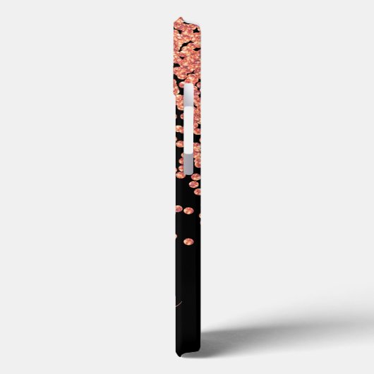バラ色の金箔とグリッターが黒い背景に散りばめられた、美しいピンクのモダンなスクリプトでお名前が書かれ Case-Mate iPhoneケース (裏面 / 左)