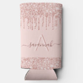 バラ色の金箔とピンクのグリッターのモノグラム名前 スリム缶クーラー (裏面)