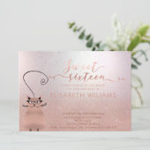 バラ色の金箔グリッターオンブレカリグラフィーおもしろねこ 招待状 (スタンド正面)