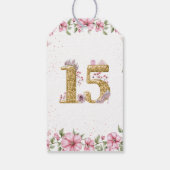 バラ色の金色の美しい 15歳の誕生日 ギフトタグ (裏面)
