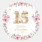 バラ色の金色の美しい 15歳の誕生日 ラウンドシール (正面)