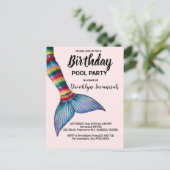 バラ色の金色ターコイズ色の人魚の尾のプールパーティー ポストカード (スタンド正面)
